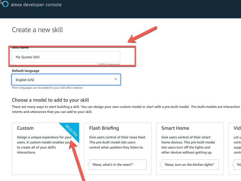 Amazon ALEXA Create Skill step 1