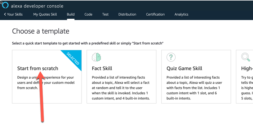 Amazon ALEXA Create Skill step 2
